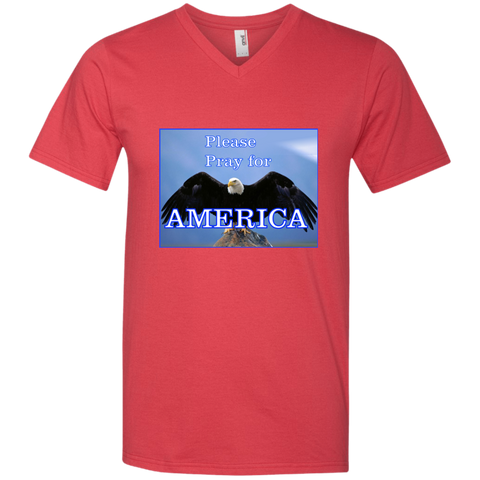 Pray for America - Anvil Men's Printed V-Neck T-Shirt